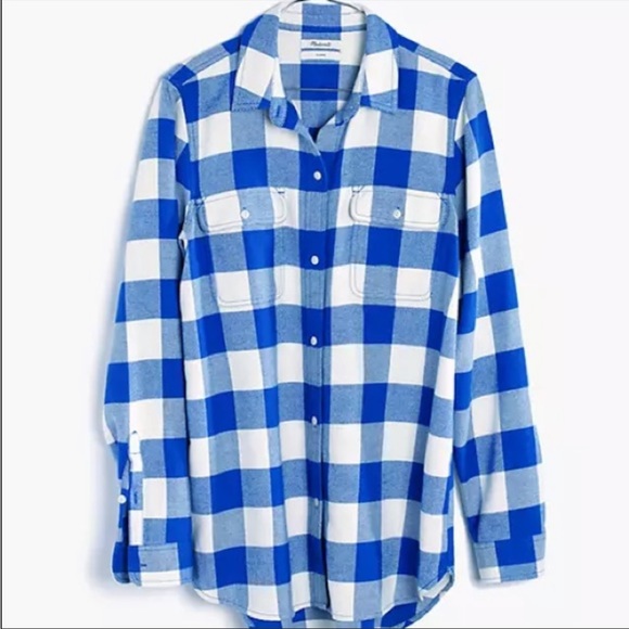 Madewell Classic ExBoyfriend Buffalo Plaid light Blu Checker Button down Flannel - Picture 5 of 13